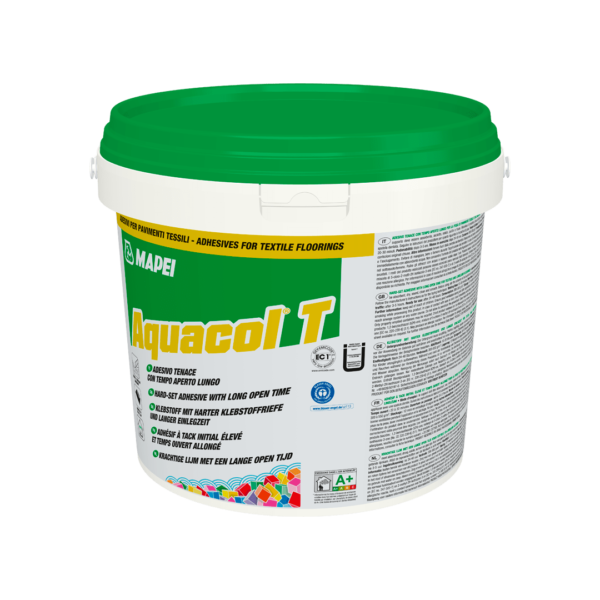 AQUACOL T - Adesivo tenace con tempo aperto lungo per la posa di pavimentazioni tessili e in linoleum
