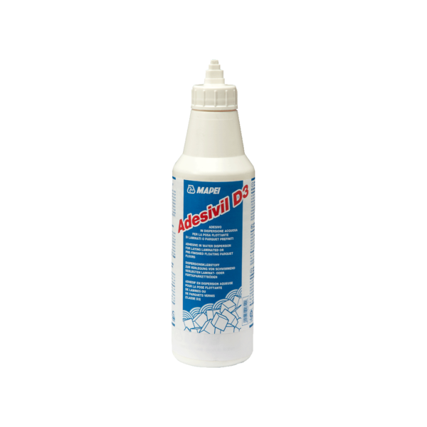 ADESIVIL D3 - Adesivo vinilico esente da solvente, resistente all’acqua per pavimenti galleggianti in legno prefiniti o aminoplastici rigidi, melaminici e laminati