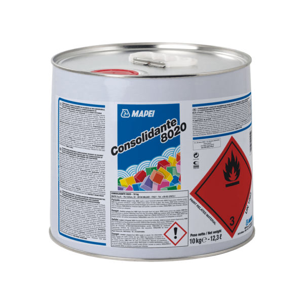 CONSOLIDANTE 8020 (10Kg) - Consolidante a base di polimeri in solvente di tipo reversibile, per il restauro conservativo e il consolidamento di supporti lapidei porosi, intonaci di calce e strati pittorici.