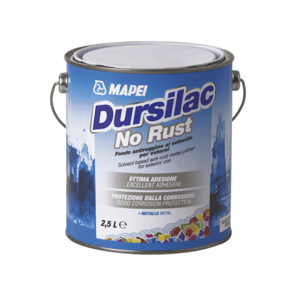 DURSILAC NO RUST - Fondo antiruggine al solvente per esterni, con ottima adesione e protezione dalla corrosione.