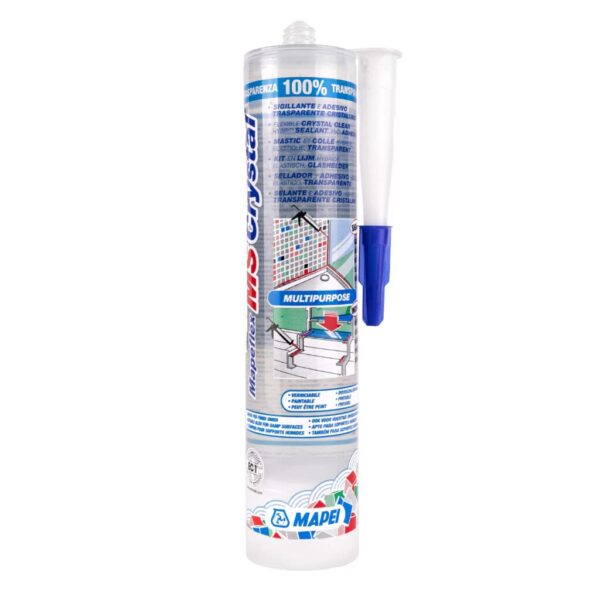 MAPEFLEX MS CRYSTAL (300Ml) - Il sigillante e adesivo elastico ibrido, con trasparenza cristallina, che non teme l’acqua! Per sigillature ed incollaggi quasi invisibili, sia per interni che esterni.