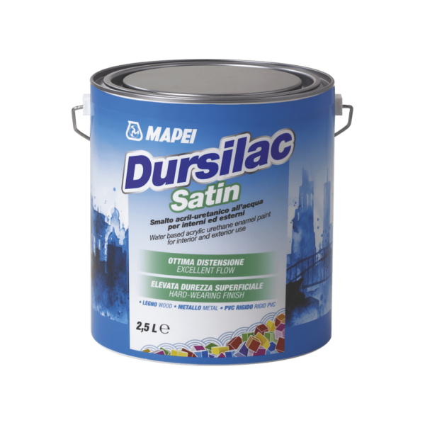 DURSILAC SATIN (2,5Lt.) - Smalto acril-uretanico all’acqua per interni ed esterni, con ottima distensione ed elevata durezza superficiale. Aspetto satinato.
