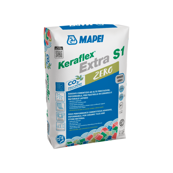 KERAFLEX EXTRA S1 ZERO (PALLETS (50*25) 1250Kg) - Adesivo cementizio grigio e bianco con doppia classificazione grazie alla sua reologia variabile.