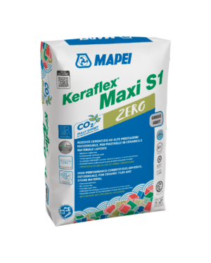 KERAFLEX MAXI S1 ZERO (Grigio 25Kg) - Adesivo cementizio grigio e bianco ad alte prestazioni, a scivolamento verticale nullo, a tempo aperto allungato, deformabile, con tecnologia Low Dust, speciale per piastrelle in ceramica e pietra naturale di grandi formati.
