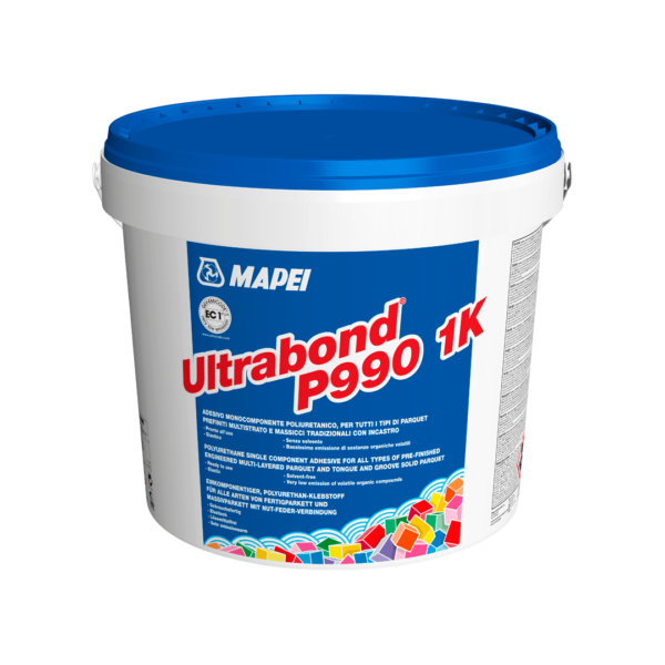 ULTRABOND P990 1K (15Kg) - Adesivo monocomponente poliuretanico, pronto all’uso, elastico e senza solvente, a bassissima emissione di sostanze organiche volatili (VOC) per tutti i tipi di parquet prefiniti multistrato e massicci tradizionali con incastro