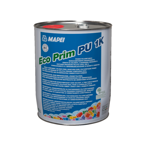 ECO PRIM PU 1K - Primer poliuretanico monocomponente igroindurente, esente da solventi, a bassissima emissione di sostanze organiche volatili (VOC), per il consolidamento e l’impermeabilizzazione di massetti cementizi.