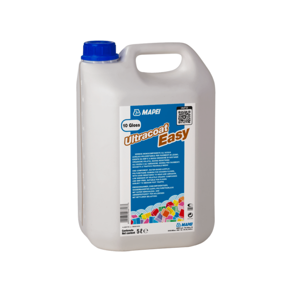 ULTRACOAT EASY (TANICA 5Lt) - Vernice monocomponente all’acqua acrilico-poliuretanica per pavimenti in legno con buona resistenza all’usura e all’abrasione. Idonea per pavimenti soggetti a medio traffico pedonale.