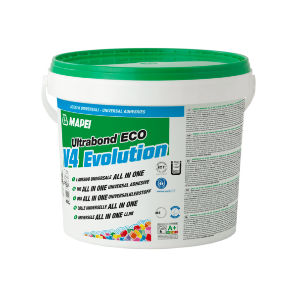 ULTRABOND ECO V4 EVOLUTION - Adesivo universale “all in one” a rapida e forte presa iniziale e con tempo aperto lungo per pavimentazioni e rivestimenti resilienti e tessili.
