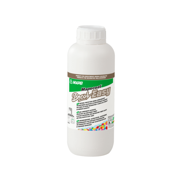 MAPECOAT DECOR EASY - Finitura protettiva monocomponente poliuretanica alifatica in dispersione acquosa per fibra di vetro decorativa e carta da parati in ambienti asciutti