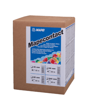MAPECONTACT - Banda bi-adesiva armata per la posa di profili, zoccolini, sgusce e rivestimenti resilienti e tessili su gradini.