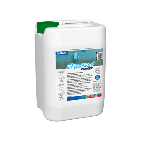 MAPEPROOF PRIMER - primer impermeabilizzante monocomponente in dispersione acquosa, a base di PVDC, per umidità residua fino a 4,5 CM%