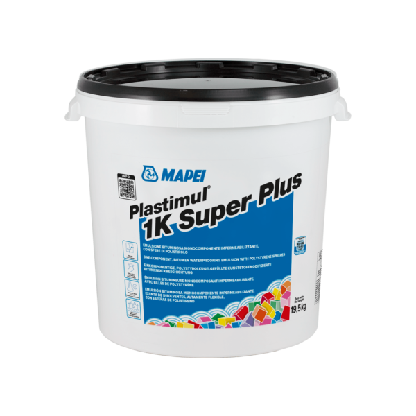 PLASTIMUL 1K SUPER PLUS - Emulsione bituminosa monocomponente impermeabilizzante, esente da solventi, altamente flessibile, con sfere di polistirolo, a basso ritiro, a rapido asciugamento e ad alta resa.