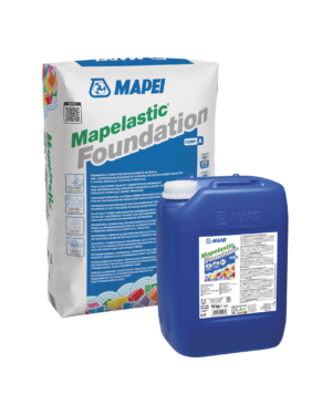 MAPELASTIC FOUNDATION (KIT A+B 32Kg) - Malta cementizia bicomponente elastica per l’impermeabilizzazione di superfici in calcestruzzo soggette a spinta idraulica positiva e negativa.