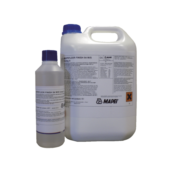 MAPEFLOOR FINISH 54 W/S (11Lt) - Finitura poliuretanica alifatica satinata trasparente bicomponente idrodispersa esente da NMP per la protezione di sistemi resinosi e a base cementizia.