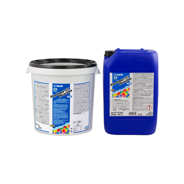 PLASTIMUL 2K REACTIVE (KIT A+B 55Kg) - Emulsione bituminosa bicomponente impermeabilizzante, esente da solventi ed ecocompatibile, ad elevata elasticità e immediata impermeabilità, da applicare a spruzzo con airless.