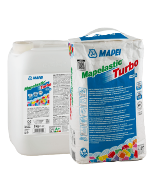 MAPELASTIC TURBO (KIT A+B 36Kg) -  malta cementizia bicomponente elastica a rapido asciugamento, anche a basse temperature e con sottofondi non perfettamente asciutti, purchè stagionati.