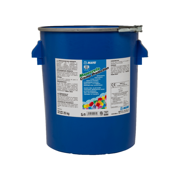 MAPECRETE CREME PROTECTION (25Kg) - Idrorepellente tissotropico a base di silano, esente da solventi, in dispersione acquosa, ideale per il trattamento idrofobico del calcestruzzo.