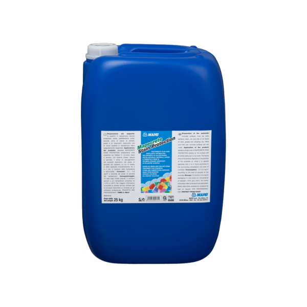 MAPECRETE STAIN PROTECTION (25Kg) -Trattamento oleo-idro repellente antimacchia per superfici in calcestruzzo, pietra naturale, materiali lapidei e cementizi a base di polimeri organici modificati in soluzione acquosa.