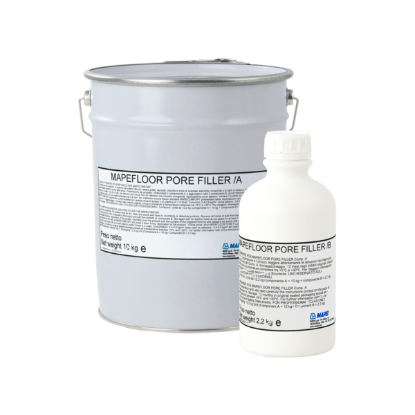 MAPEFLOOR PORE FILLER (KIT A+B 12,20Kg) - Adesivo e rasante turapori a base di resina poliuretanica bicomponente, flessibile, per i sistemi MAPEFLOOR COMFORT SYSTEM AL/X e MAPEFLOOR COMFORT SYSTEM AR/X.