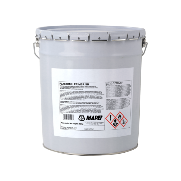 PLASTIMUL PRIMER SB (18Kg) - Primer bituminoso a base solvente, a rapida essicazione e alte prestazioni, per il trattamento dei supporti in calcestruzzo prima della posa di prodotti impermeabilizzanti a base di bitume