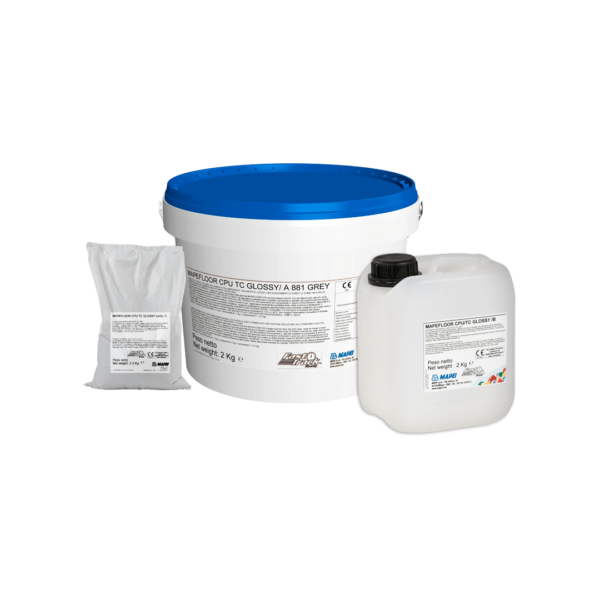 MAPEFLOOR CPU/TC GLOSSY  (KIT A+B+C 6,3Kg) - Formulato a base di poliuretano-cemento tricomponente, colorato e lucido, per rivestimenti di pareti e come finitura di sistemi poliuretano-cementizi per pavimenti industriali