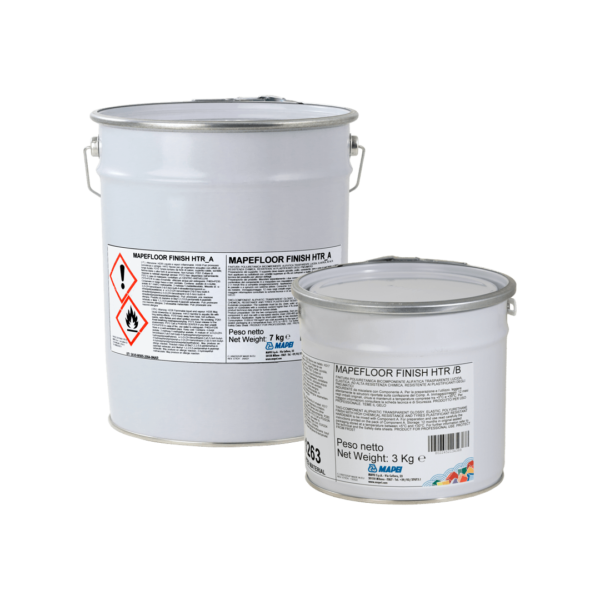 MAPEFLOOR FINISH HTR (KIT A+B 10Kg) - Finitura poliuretanica bicomponente alifatica trasparente lucida, elastica, ad alta resistenza chimica, resistente ai plastificanti degli pneumatici