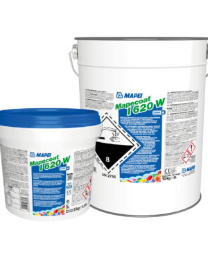MAPECOAT I 620 W (KIT 15Kg) - Finitura epossidica bicomponente idrodispersa con effetto lucido per il trattamento antipolvere ed antiolio di pavimentazioni in calcestruzzo, di supporti cementizi e come finitura di sistemi epossidici.