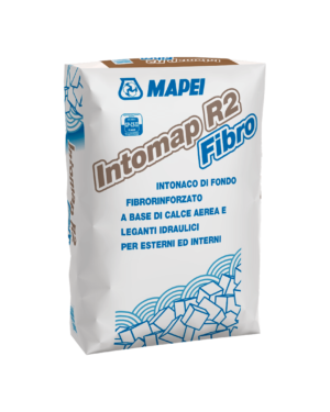 INTOMAP R2 FIBRO (25Kg) -  Intonaco di fondo fibrorinforzato a base di calce aerea e leganti idraulici per esterni e interni.