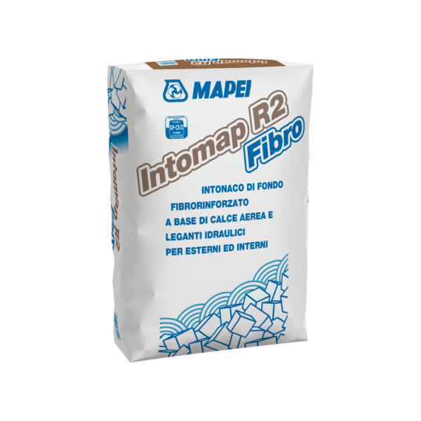 INTOMAP R2 FIBRO (25Kg) -  Intonaco di fondo fibrorinforzato a base di calce aerea e leganti idraulici per esterni e interni.