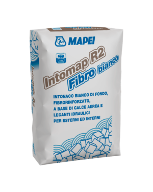 INTOMAP R2 FIBRO BIANCO (25Kg) -  Intonaco bianco di fondo, fibrorinforzato, a base di calce aerea e leganti idraulici per esterni e interni.