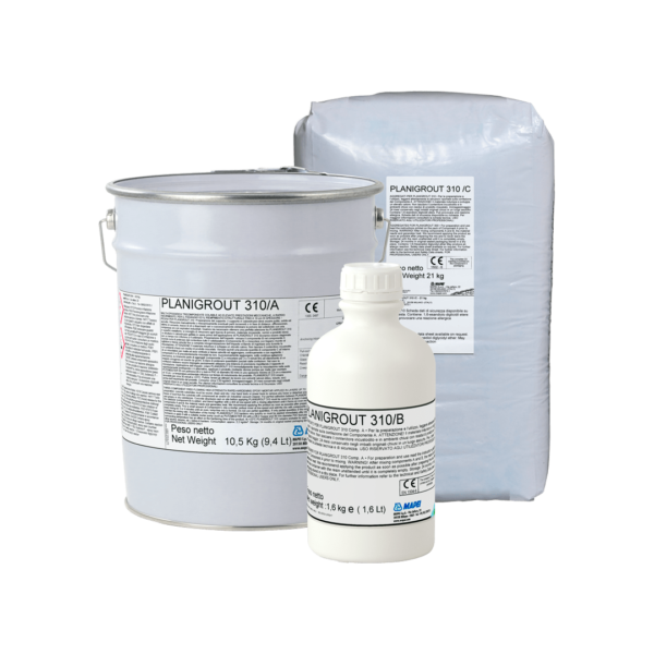PLANIGROUT 310 (KIT A+B+C 96,1Kg) - Malta epossidica tricomponente colabile ad elevate prestazioni meccaniche, a rapido indurimento, per il fissaggio ed il riempimento strutturale fino a 10 cm di spessore.