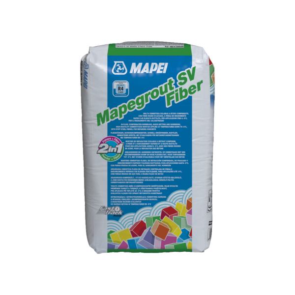 MAPEGROUT SV FIBER (25Kg) - Malta cementizia colabile a ritiro compensato, fibrorinforzata con fibre in acciaio, a presa e indurimento rapidi, con elevatissime prestazioni meccaniche ed elevata duttilità, applicabile fino a -5°C, per il ripristino del calcestruzzo