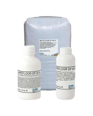 MAPEFLOOR EP 90 (KIT A+B+C 26,75Kg) - Malta epossidica tricomponente ad elevate prestazioni meccaniche, di consistenza terra umida per il ripristino di pavimentazioni in calcestruzzo e per la realizzazione dei piani di appoggio per travi e giunti.