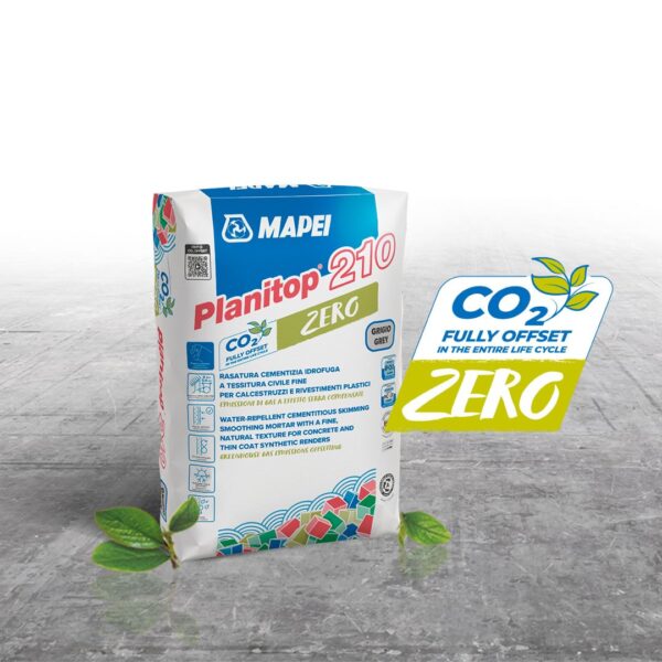 PLANITOP 210 ZERO (PALLETS (50*25) 1250Kg) - Rasatura cementizia idrofuga a tessitura civile fine per calcestruzzi e rivestimenti plastici, a emissioni di CO2 compensate per l’intero ciclo di vita. - immagine 2