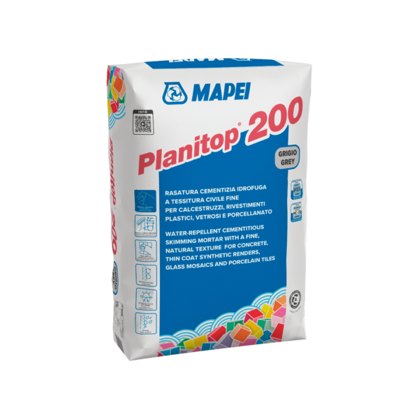 PLANITOP 200 (25Kg) - Rasatura cementizia idrofuga a tessitura civile fine per calcestruzzi, rivestimenti plastici, vetrosi e porcellanato.