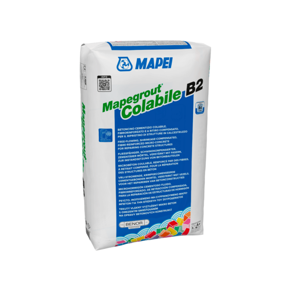 MAPEGROUT COLABILE B2 (25Kg) - Betoncino cementizio colabile, fibrorinforzato e a ritiro compensato, per il ripristino di strutture in calcestruzzo