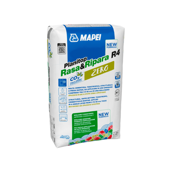 PLANITOP RASA & RIPARA R4 ZERO (PALLETS (50*25)1250Kg) - Ideale per il ripristino strutturale e rasatura di superfici in calcestruzzo, orizzontali e verticali, interne ed esterne anche in contatto permanente con acqua.
