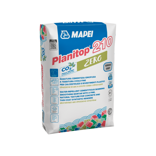 PLANITOP 210 ZERO (PALLETS (50*25) 1250Kg) - Rasatura cementizia idrofuga a tessitura civile fine per calcestruzzi e rivestimenti plastici, a emissioni di CO2 compensate per l’intero ciclo di vita.