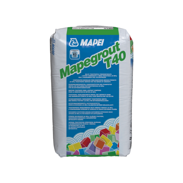 MAPEGROUT T40 (25Kg) - Malta tissotropica fibrorinforzata, a ritiro compensato, a media resistenza (40 MPa), per il risanamento del calcestruzzo.