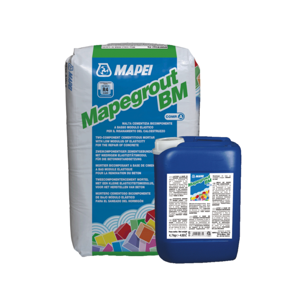MAPEGROUT BM (A+B 29,7Kg) - Malta cementizia bicomponente a basso modulo per il risanamento del calcestruzzo.