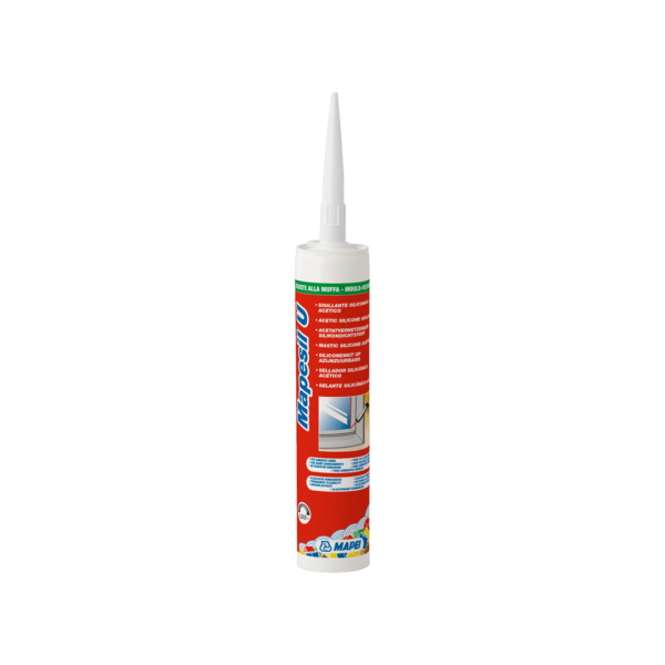 MAPESIL U (Cartuccia 280Ml) - Sigillante siliconico acetico universale resistente alla muffa per movimenti fino al 20%.