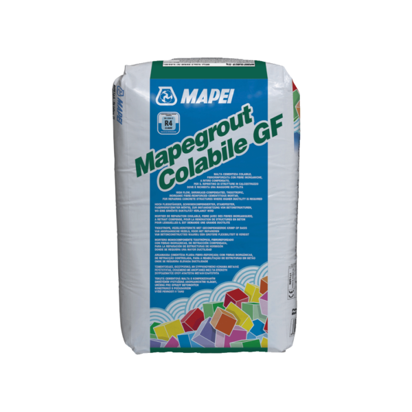 MAPEGROUT COLABILE GF (25Kg) - Malta cementizia colabile, fibrorinforzata con fibre inorganiche, a ritiro compensato, per il ripristino di strutture in calcestruzzo dove è richiesta una maggiore duttilità.