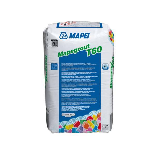 MAPEGROUT T60 (25Kg) - Malta tissotropica fibrorinforzata a ritiro compensato resistente ai solfati per il risanamento del calcestruzzo.