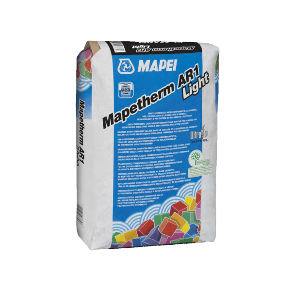 MAPETHERM AR1 LIGHT (23Kg) - Malta cementizia monocomponente alleggerita per l’incollaggio e la rasatura di pannelli termoisolanti e per sistemi di isolamento a cappotto.