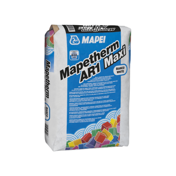 MAPETHERM AR1 MAXI (PALLETS (50*25) 1250Kg) - Malta cementizia monocomponente a granulometria maggiorata per l'incollaggio e la rasatura di pannelli termoisolanti e per sistemi a cappotto.