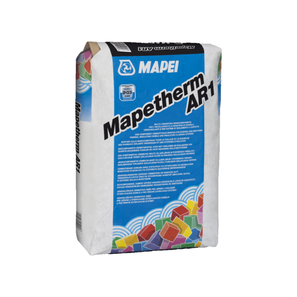 MAPETHERM AR1 (25Kg) - Malta cementizia monocomponente per l’incollaggio e la rasatura di pannelli termoisolanti e per sistemi di isolamento a cappotto.