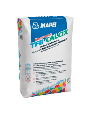 MAPESTONE TFB CALCIX (25Kg) - Malta premiscelata esente da cemento e con elevata percentuale di riciclato, a base calce, per l’allettamento di pavimentazioni in pietra di marciapiedi, piazze, strade, anche di pregio storico, non soggette a traffico pesante.