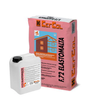 F.72 ELASTOMALTA (KIT A+B 32Kg) - Malta cementizia bicomponente, fibrorinforzata, elastica per la protezione e l’impermeabilizzazione di superfici in calcestruzzo, balconi, terrazze, pavimentazioni esistenti, bagni e piscine. Elevata resistenza ai raggi UV.