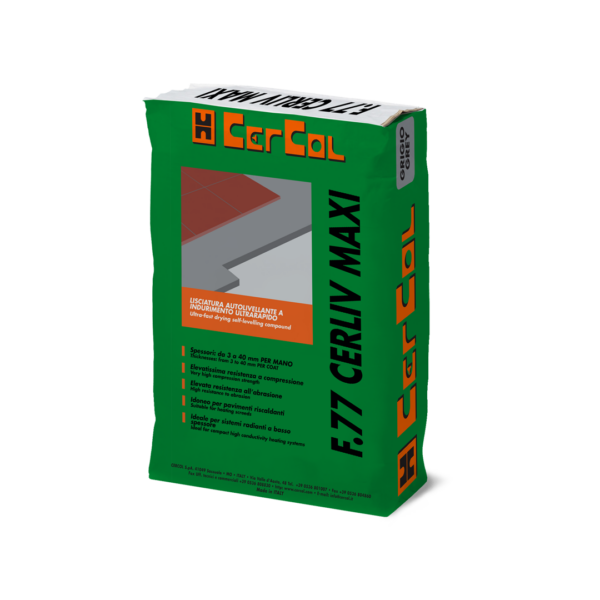 F.77 CERLIV MAXI (25Kg) - Autolivellante cementizio nanotecnologico, a base di leganti speciali ed additivi sintetici a presa ed essiccazione rapida.