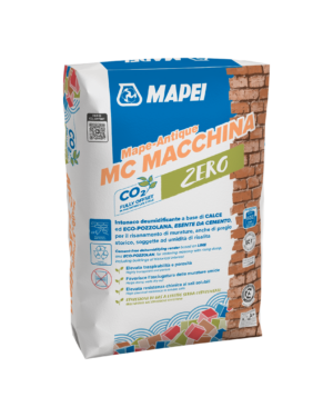 MAPE-ANTIQUE MC MACCHINA (25Kg) - Malta per intonaci deumidificanti macroporosi, resistente ai sali, a base di calce ed Eco-Pozzolana, per il risanamento di murature esistenti, anche di pregio storico.